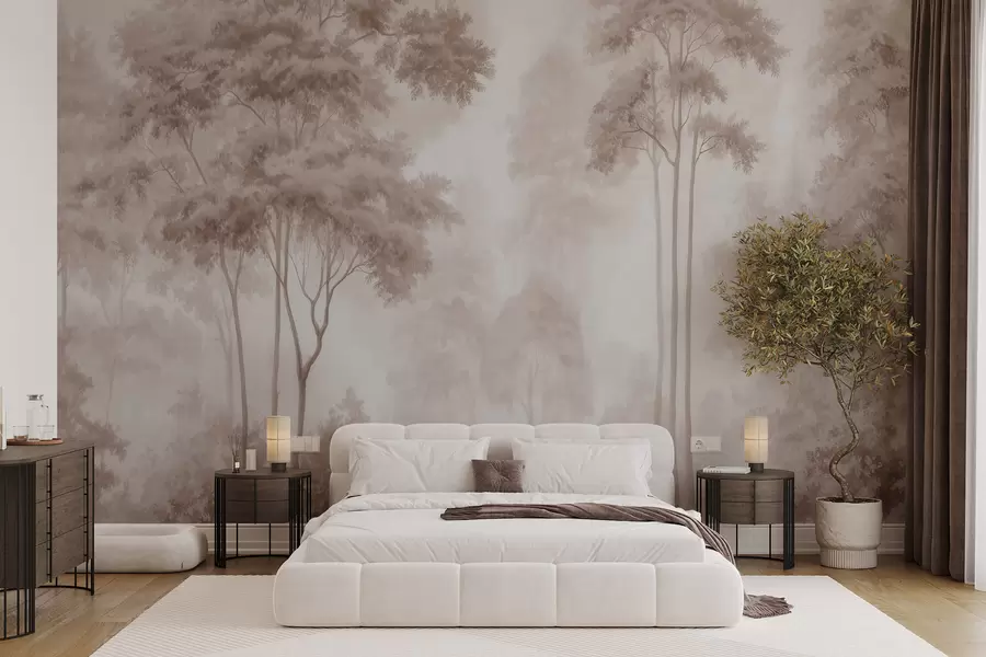 Wall Mural Photo Wallpaper Abstract forest landscape in smoky beige tones with a sense of depth w09657