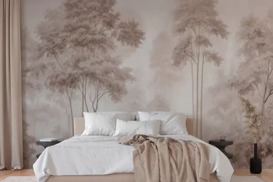 Wall Mural Photo Wallpaper Abstract forest landscape in smoky beige tones with a sense of depth w09657
