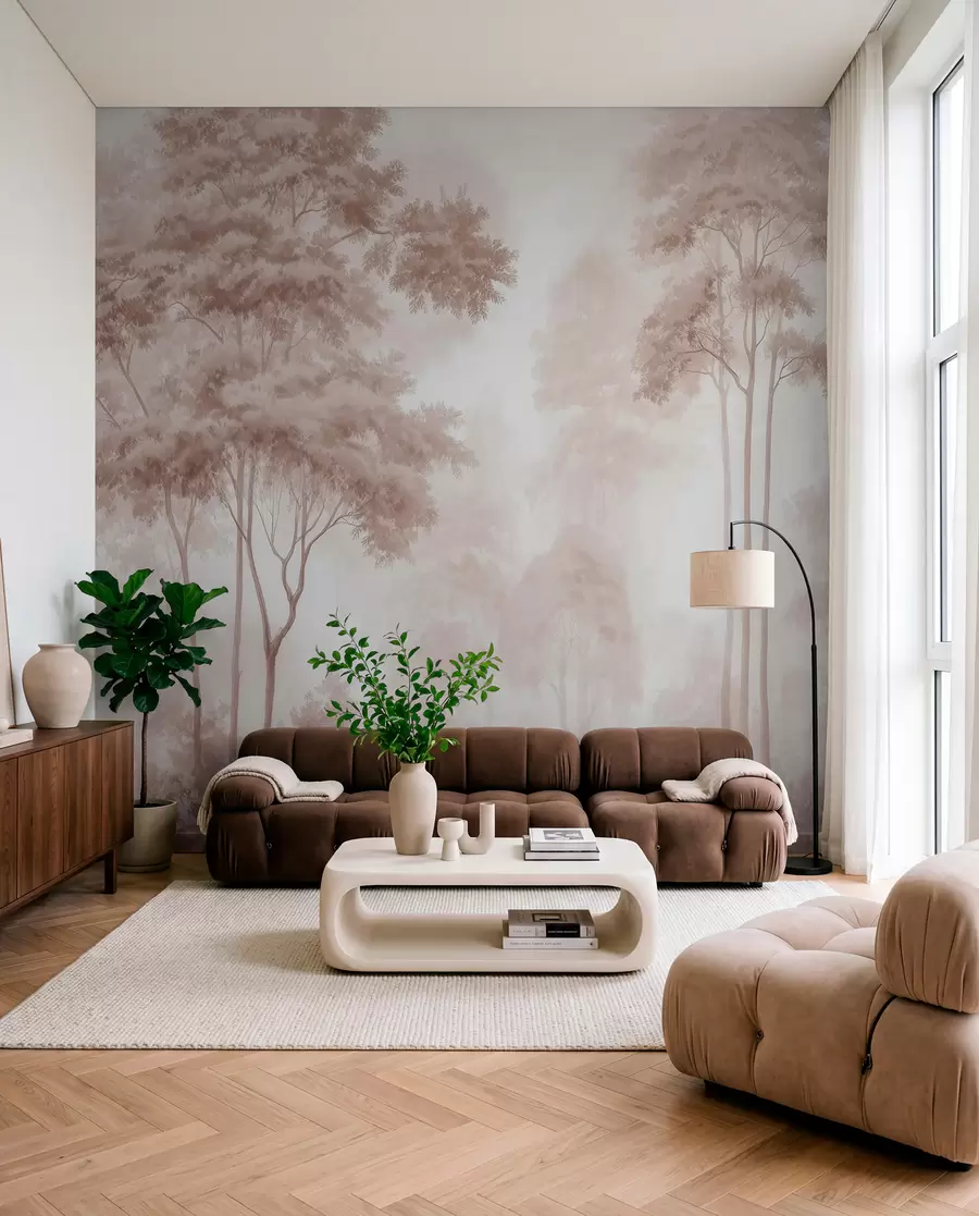 Wall Mural Photo Wallpaper Abstract forest landscape in smoky beige tones with a sense of depth w09657