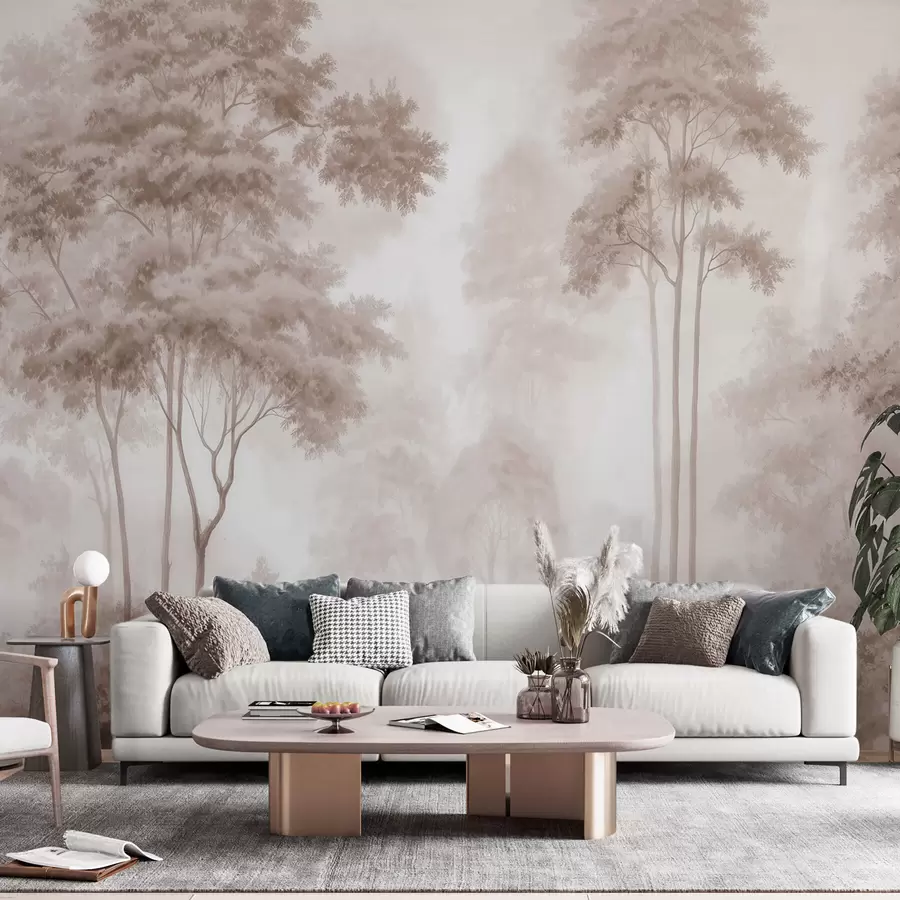 Wall Mural Photo Wallpaper Abstract forest landscape in smoky beige tones with a sense of depth w09657