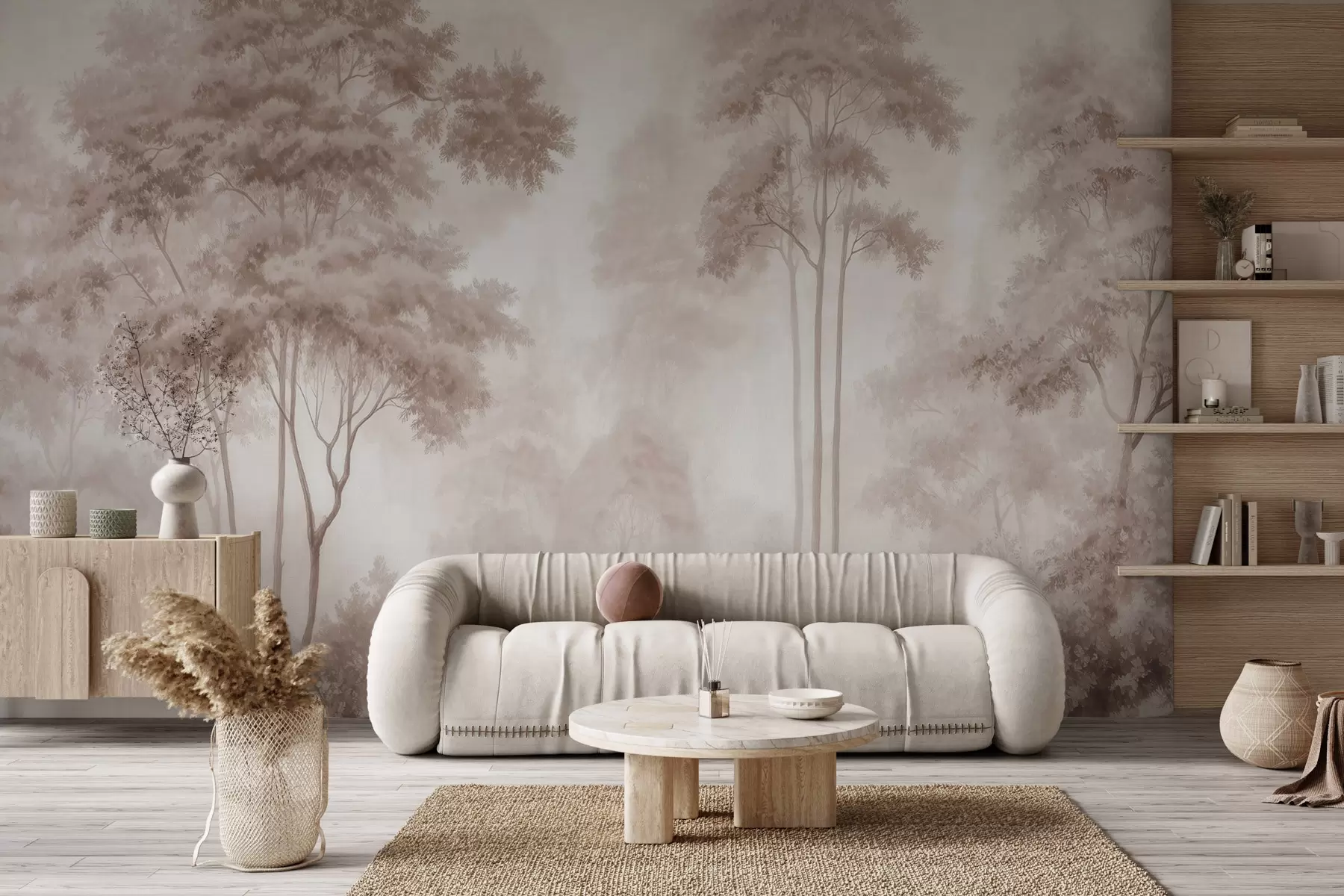 Wall Mural Photo Wallpaper Abstract forest landscape in smoky beige tones with a sense of depth w09657