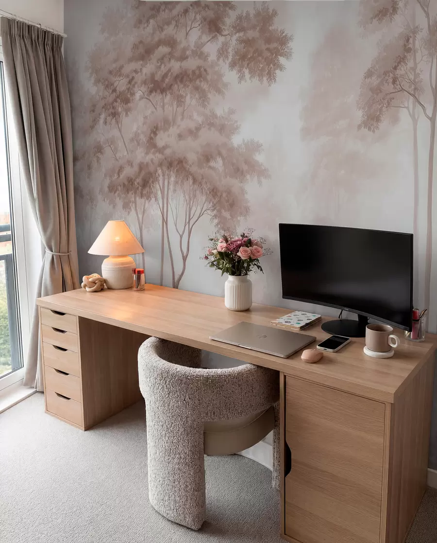 Wall Mural Photo Wallpaper Abstract forest landscape in smoky beige tones with a sense of depth w09657