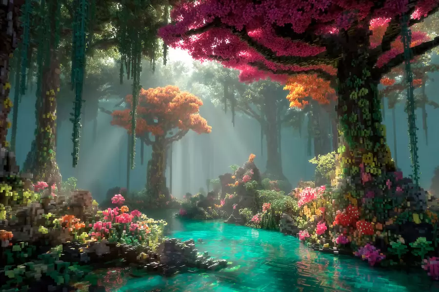 Wall Mural Photo Wallpaper Pixel enchanted forest grove inspired by video games w09683