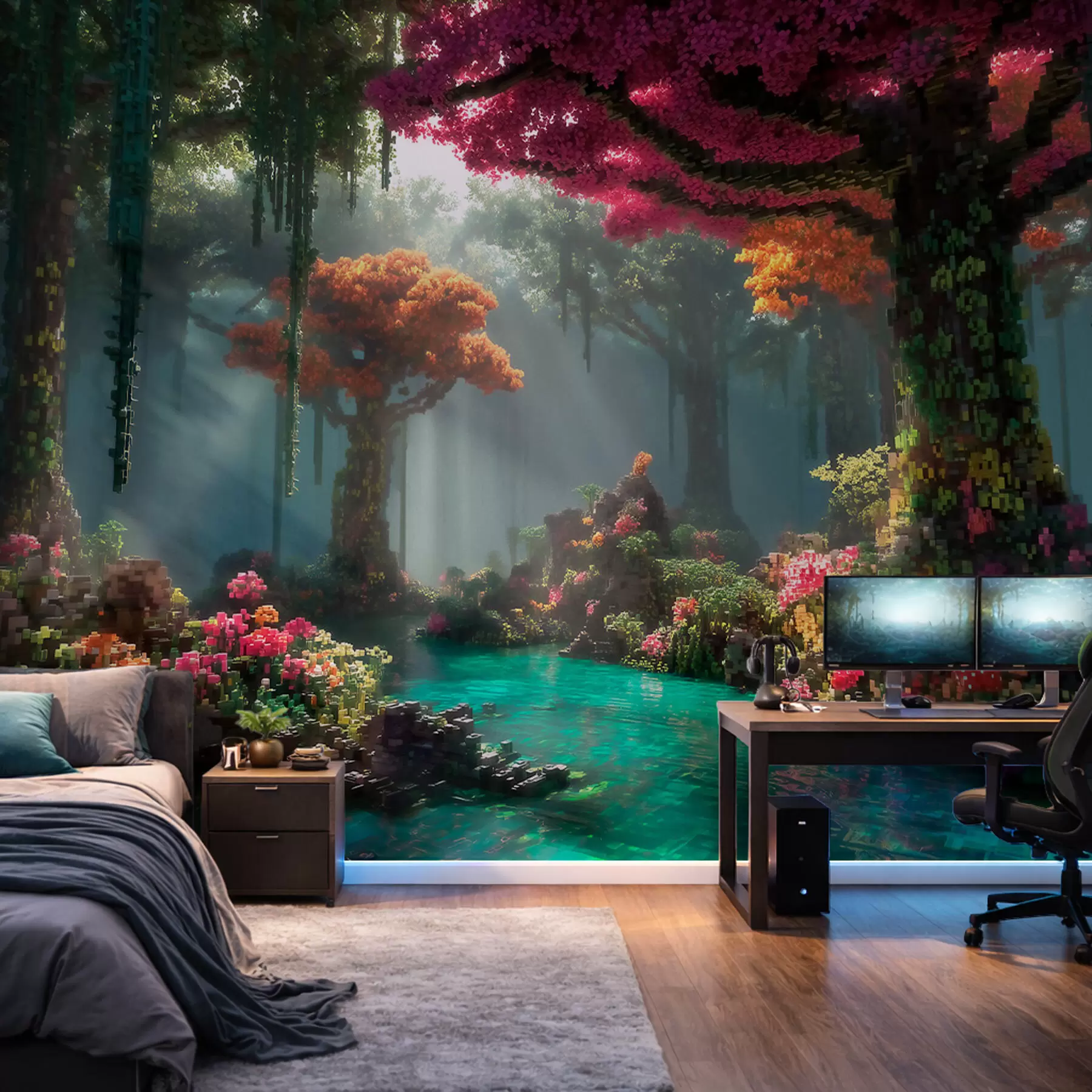 Wall Mural Photo Wallpaper Pixel enchanted forest grove inspired by video games w09683