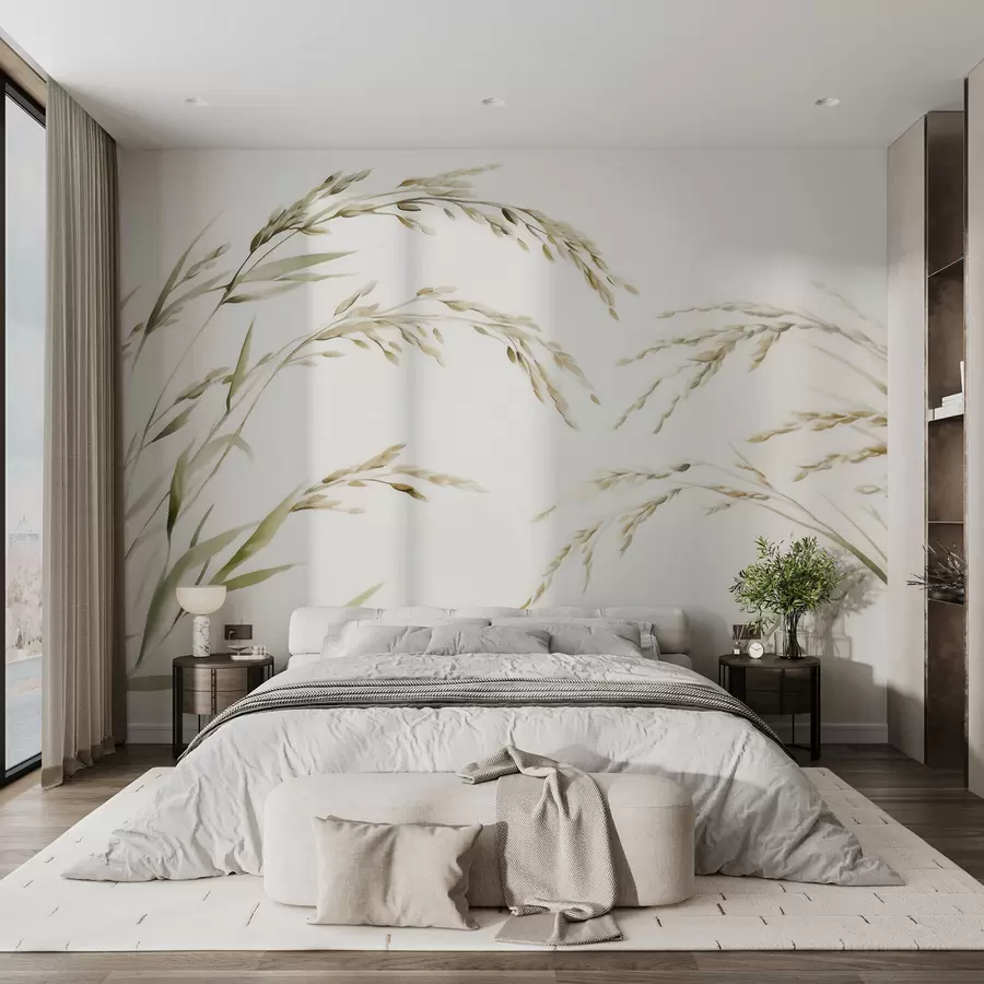 Wall Mural Photo Wallpaper Delicate cereal grasses in pastel tones with a soft watercolor effect w09712