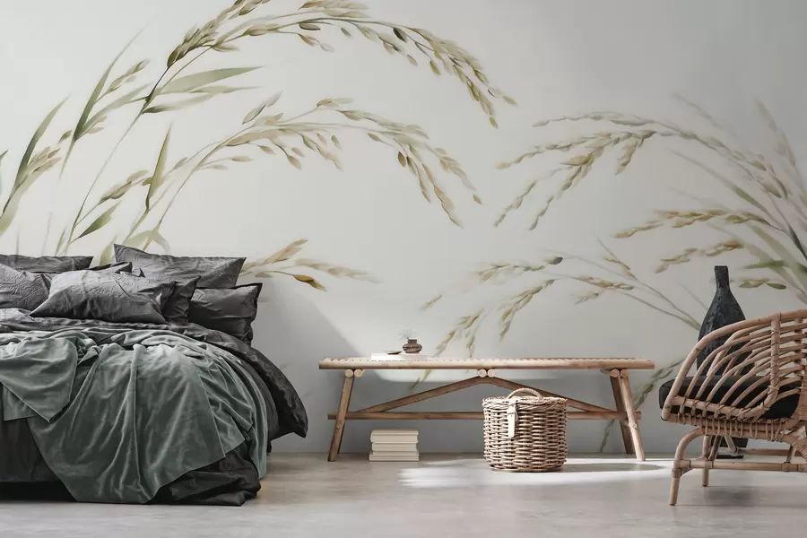 Wall Mural Photo Wallpaper Delicate cereal grasses in pastel tones with a soft watercolor effect w09712