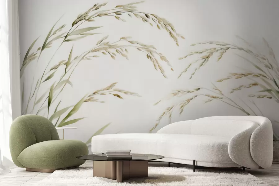 Wall Mural Photo Wallpaper Delicate cereal grasses in pastel tones with a soft watercolor effect w09712