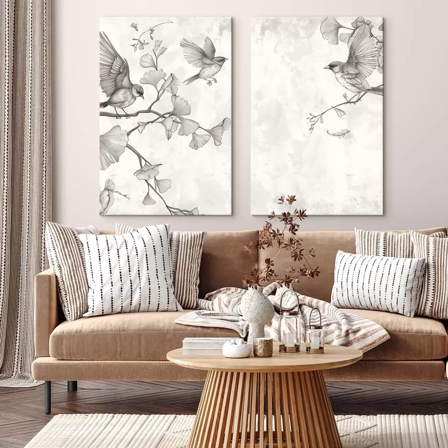 wall murals Birds on ginkgo branches m30380