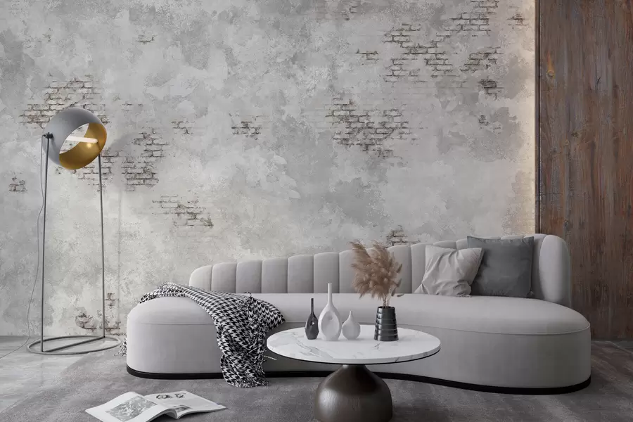 peintures murales Texture de plâtre grunge avec des fragments de briques apparentes w05161