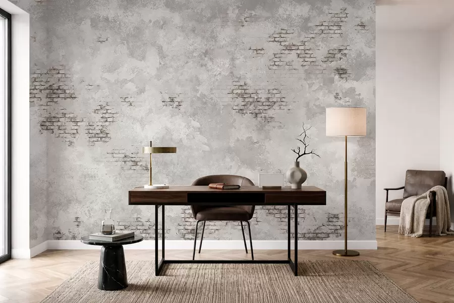 peintures murales Texture de plâtre grunge avec des fragments de briques apparentes w05161