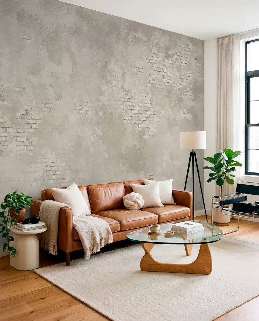 wall murals Grunge light plaster with exposed brick patches w05161v1