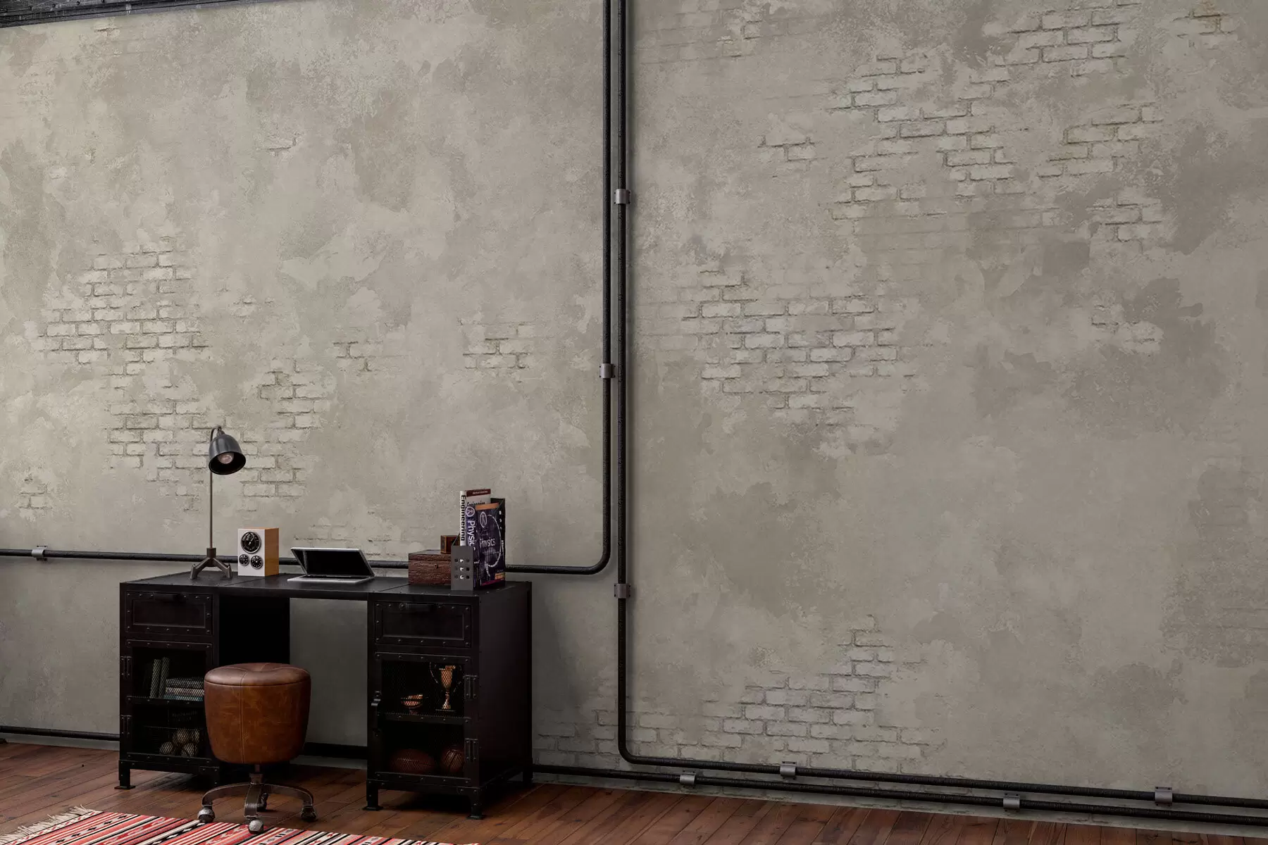 wall murals Grunge light plaster with exposed brick patches w05161v1