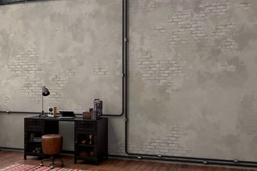 murales Yeso ligero de estilo grunge con zonas de ladrillo visto w05161v1