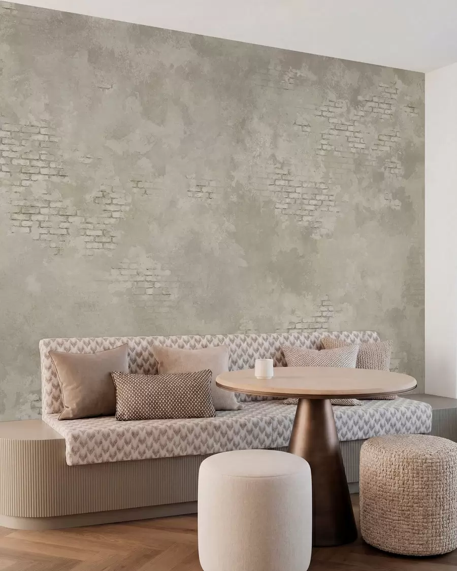 wall murals Grunge light plaster with exposed brick patches w05161v1