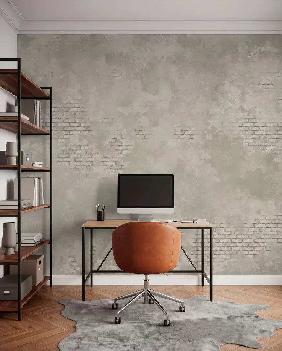 peintures murales Enduit clair de style grunge avec des zones de briques apparentes w05161v1