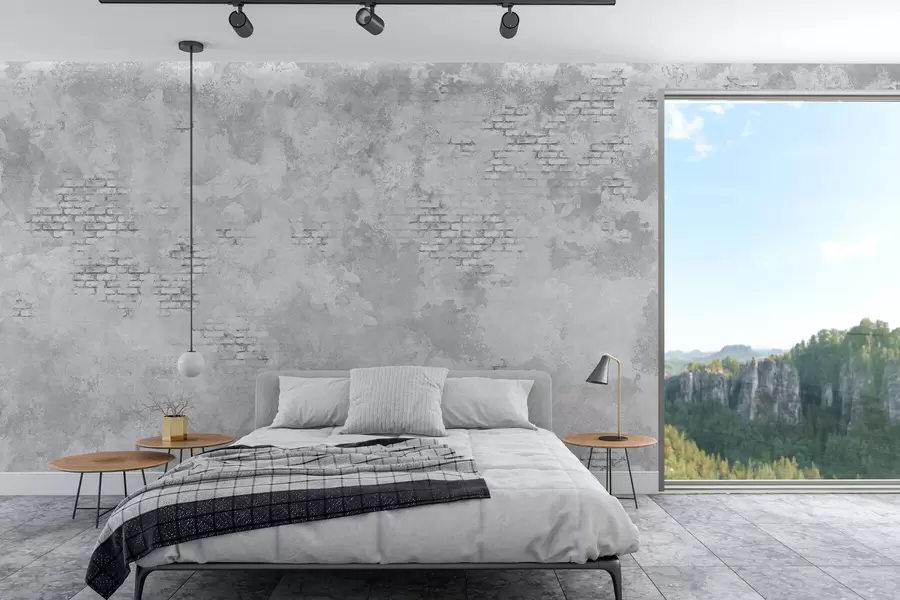 peintures murales Enduit gris grunge avec des parties en briques apparentes w05161v2