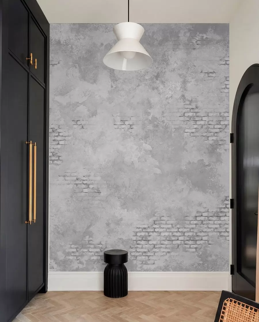 wall murals Grunge grey plaster with exposed brick patches w05161v2