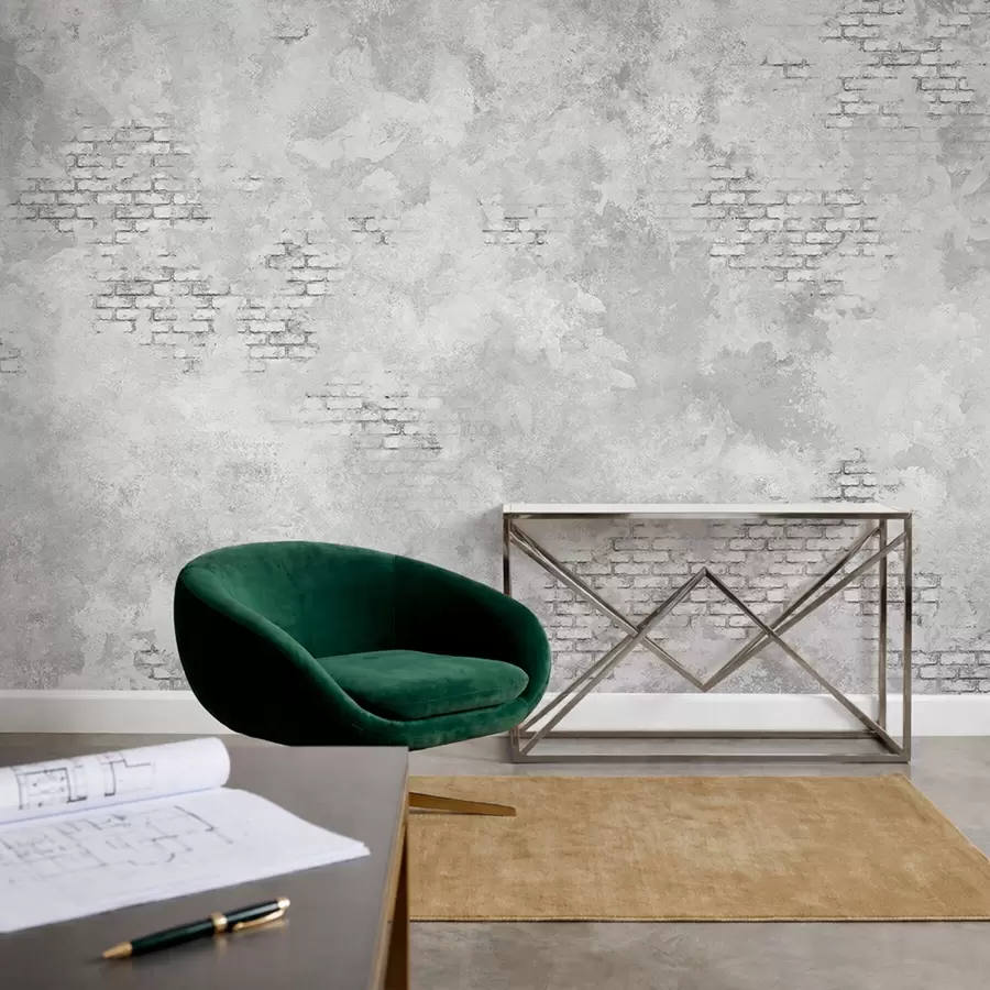 peintures murales Enduit gris grunge avec des parties en briques apparentes w05161v2