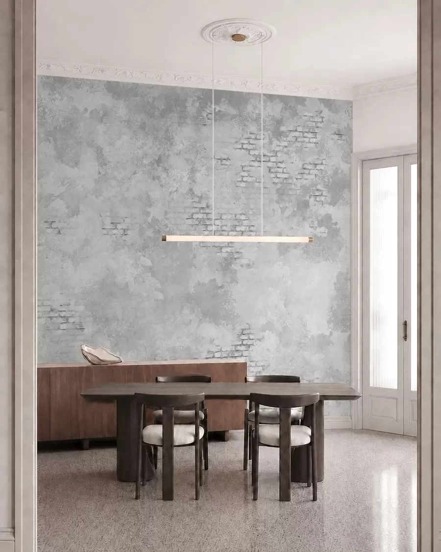 wall murals Grunge grey plaster with exposed brick patches w05161v2