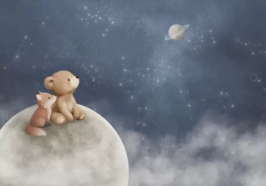 Wall Mural Photo Wallpaper Pastel illustration bear and fox night sky w05431