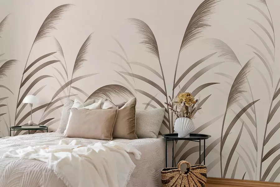 murales Siluetas minimalistas de caña en tonos beige w05432