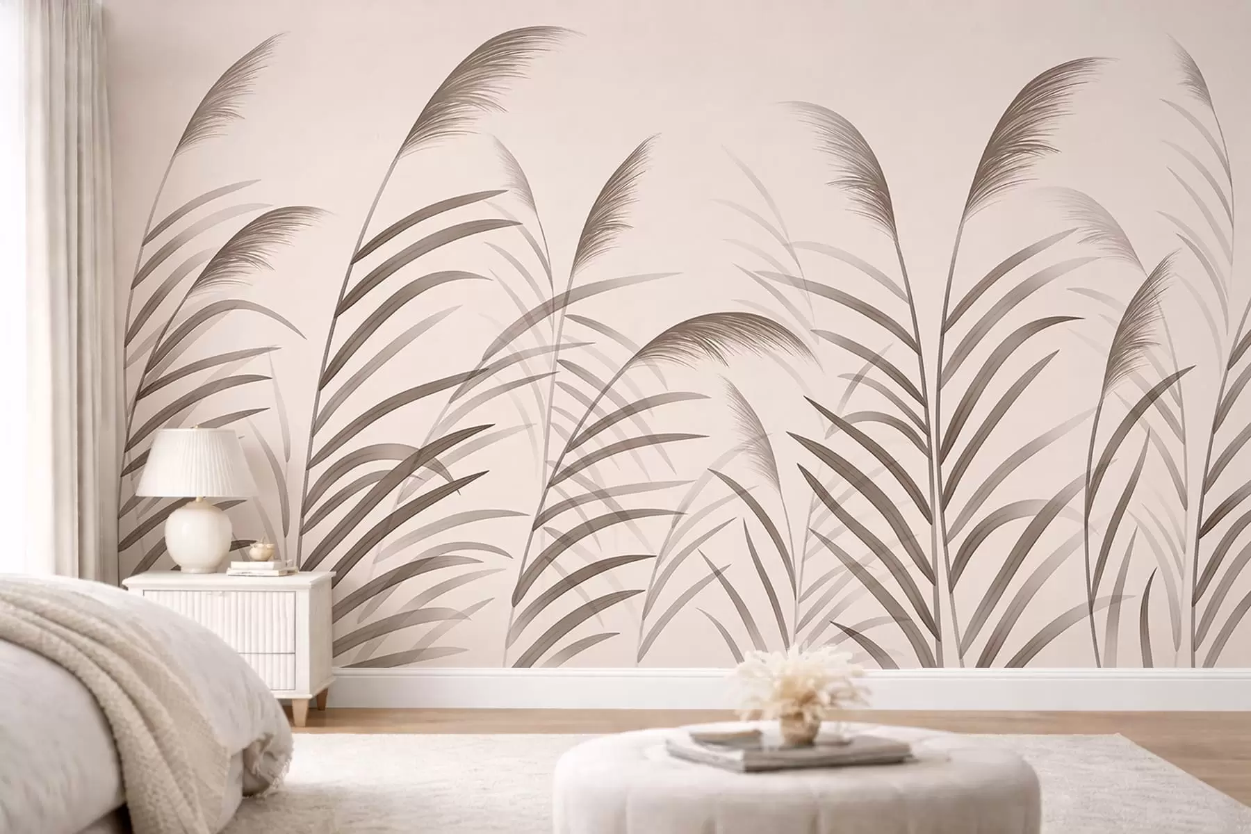 peintures murales Silhouettes minimalistes en roseau dans des tons beiges w05432