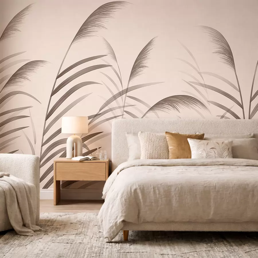 Wall Mural Photo Wallpaper Minimalism reed silhouettes in beige tones w05432