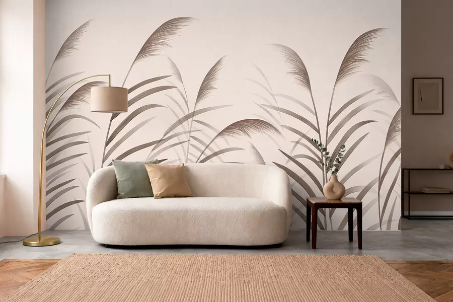 Wall Mural Photo Wallpaper Minimalism reed silhouettes in beige tones w05432