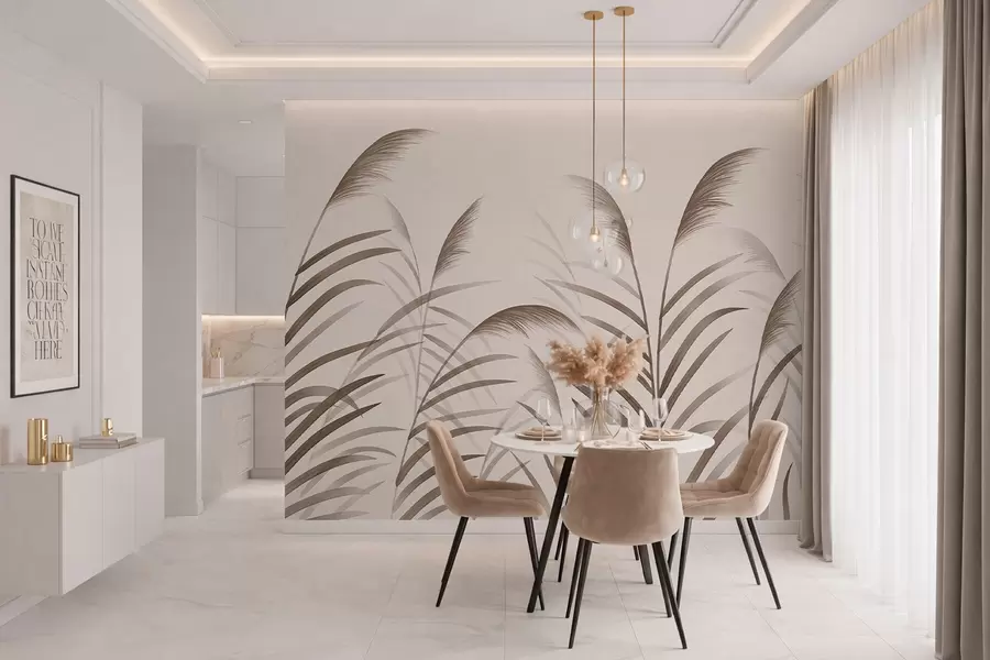 Wall Mural Photo Wallpaper Minimalism reed silhouettes in beige tones w05432