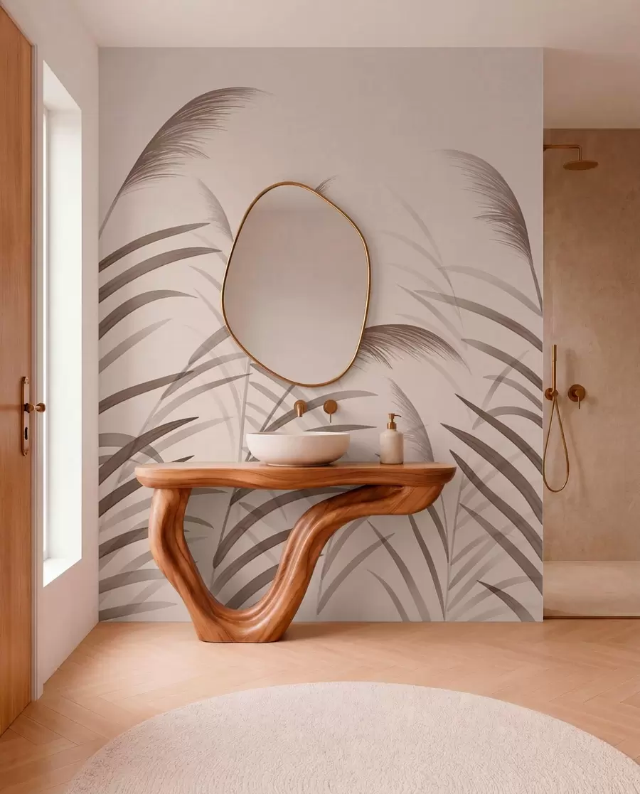 peintures murales Silhouettes minimalistes en roseau dans des tons beiges w05432