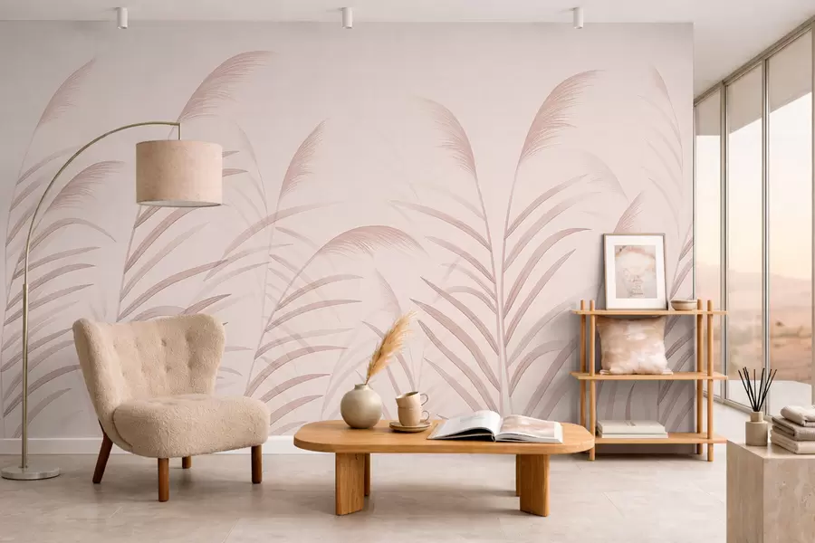 Wall Mural Photo Wallpaper Minimalism grasses in soft pink tones w05432v2
