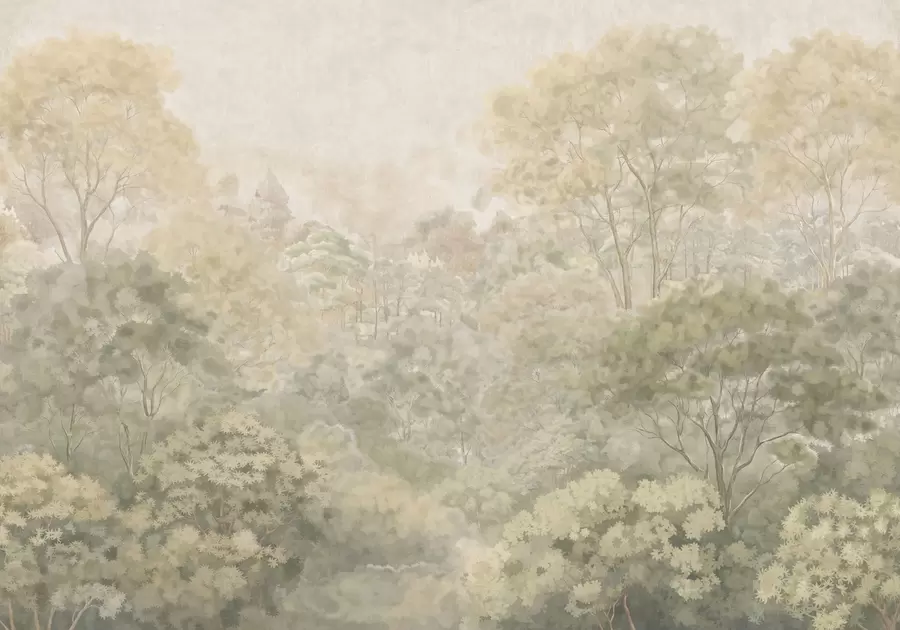 Wall Mural Photo Wallpaper Vintage forest landscape in muted green tones w05433