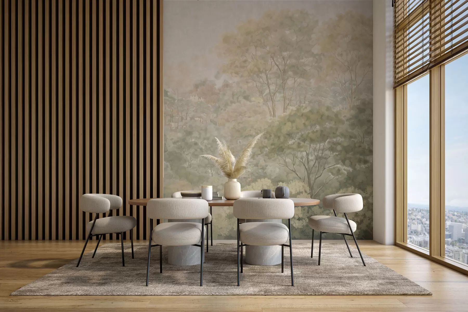 Wall Mural Photo Wallpaper Vintage forest landscape in muted green tones w05433