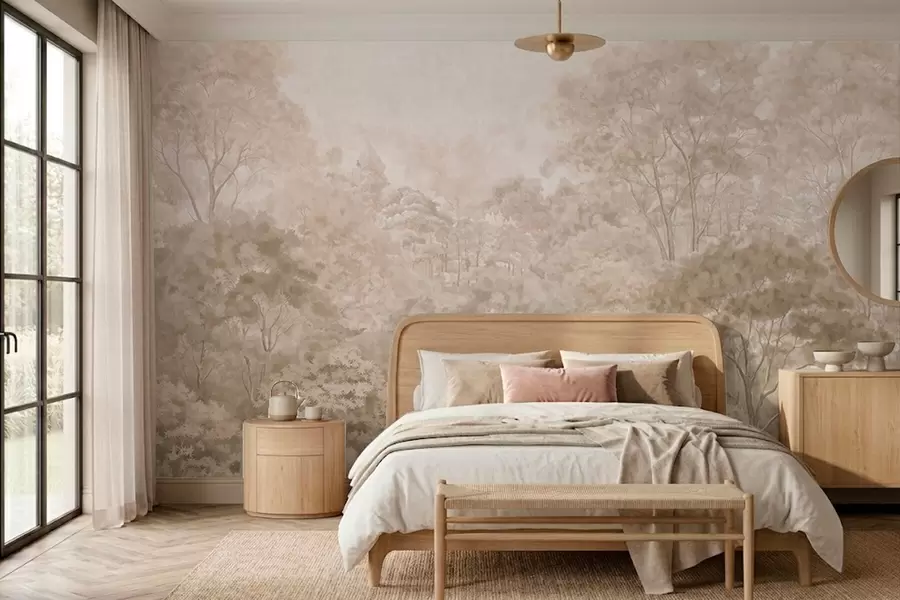 Wall Mural Photo Wallpaper Vintage forest landscape in warm beige tones w05433v1