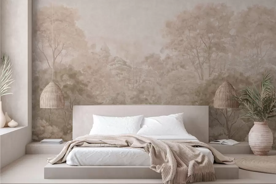 Wall Mural Photo Wallpaper Vintage forest landscape in warm beige tones w05433v1