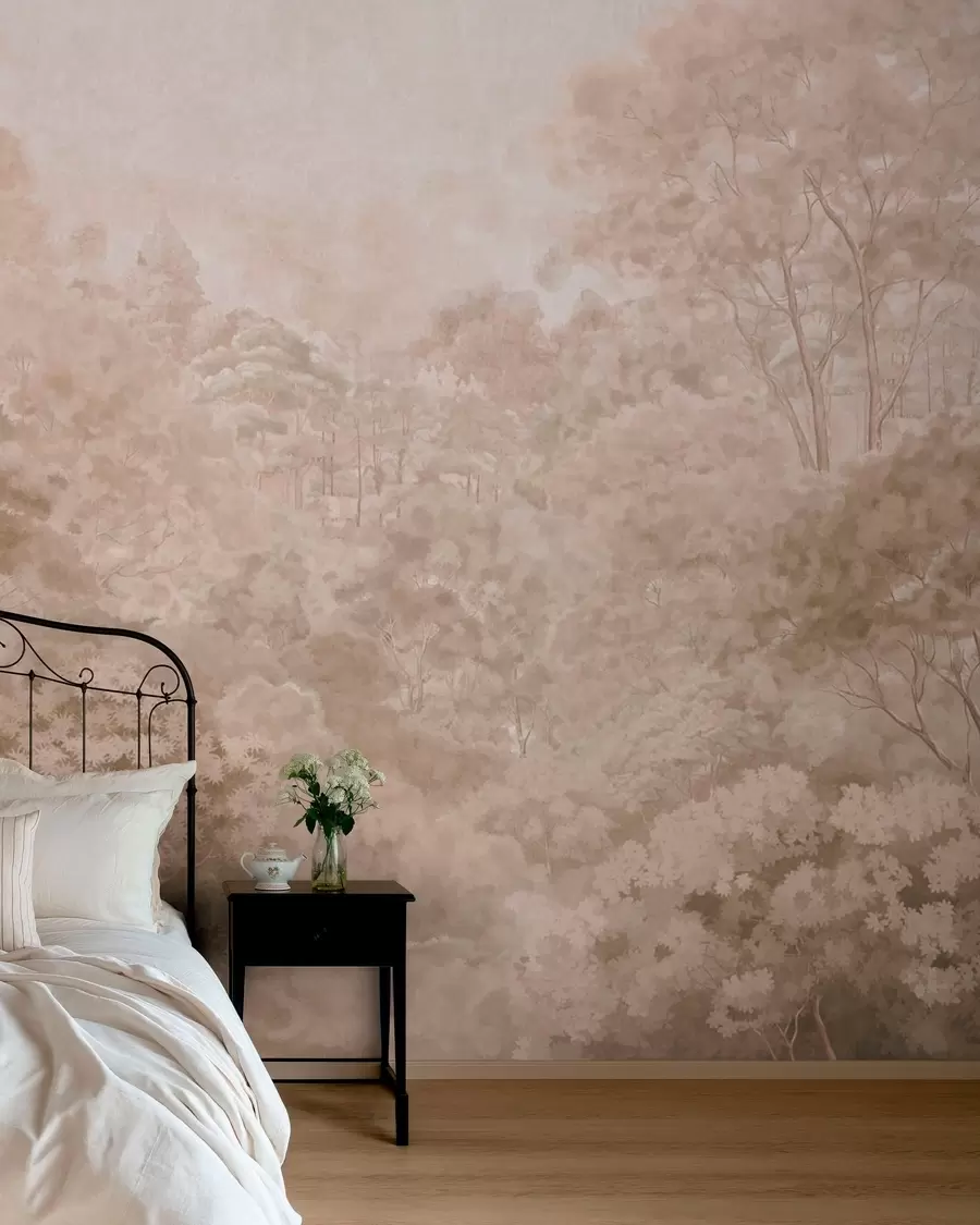 wall murals Vintage forest landscape in warm beige tones w05433v1