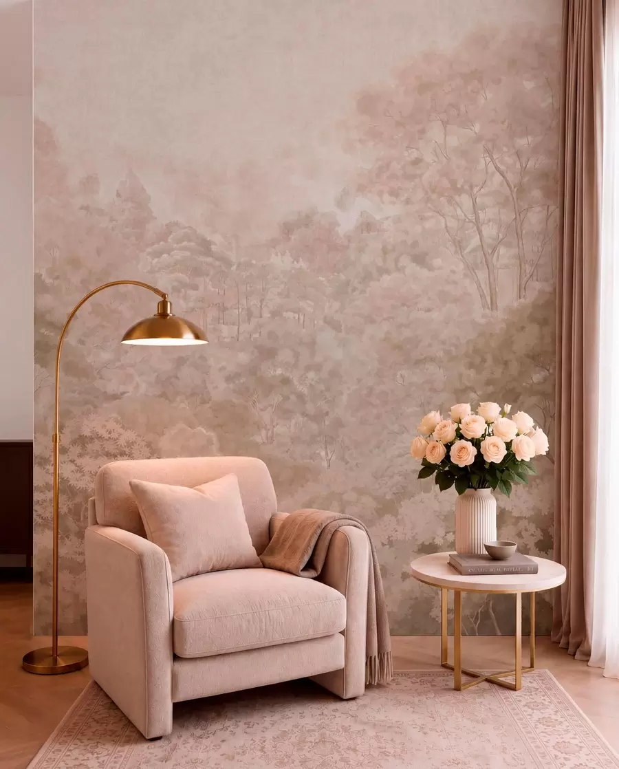 wall murals Vintage forest landscape in warm beige tones w05433v1
