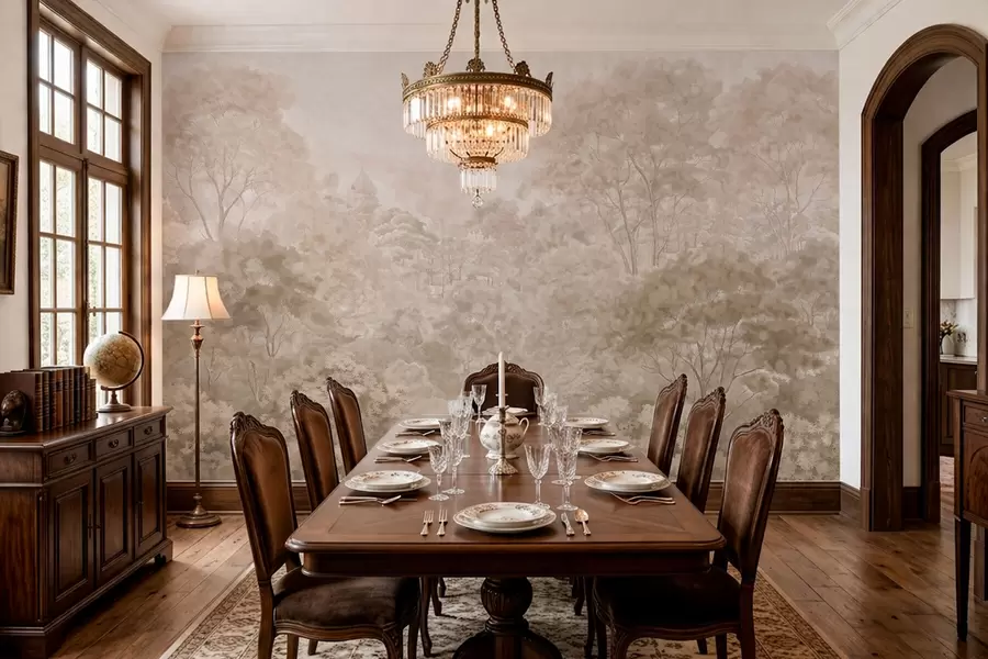 Wall Mural Photo Wallpaper Vintage forest landscape in warm beige tones w05433v1