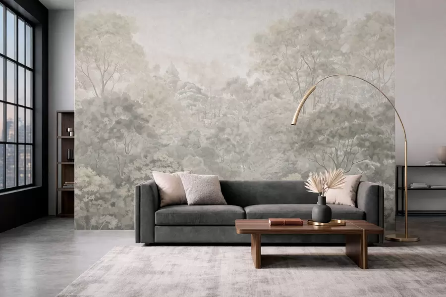 Wall Mural Photo Wallpaper Vintage light forest landscape in pastel tones w05433v2