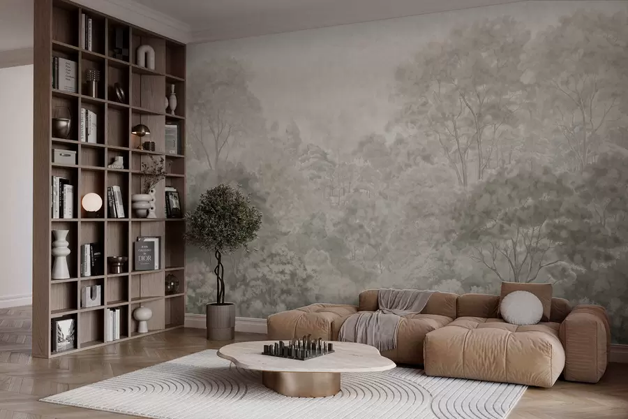 peintures murales Paysage forestier vintage aux tons pastel w05433v2