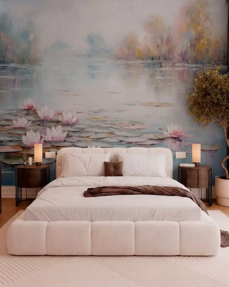 Wall Mural Photo Wallpaper Impressionism lake with water lilies and soft light w05515