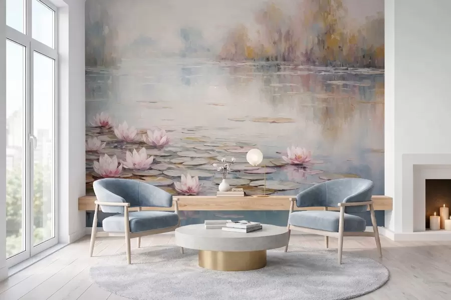 Wall Mural Photo Wallpaper Impressionism lake with water lilies and soft light w05515