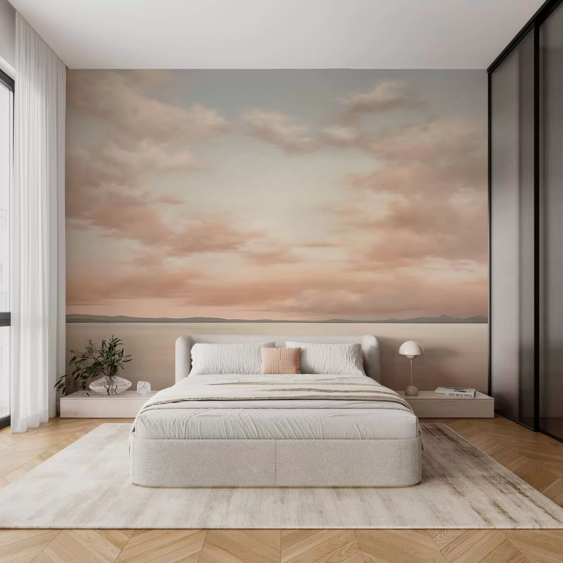 Wall Mural Photo Wallpaper Minimalism sea horizon with pastel clouds w05516