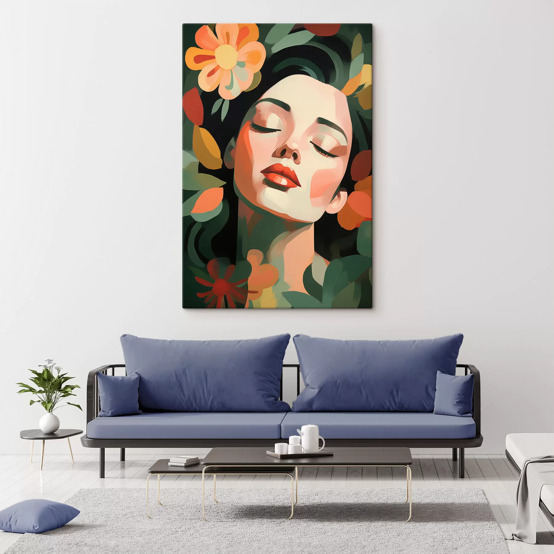 wall murals Female portrait with flowers s48959