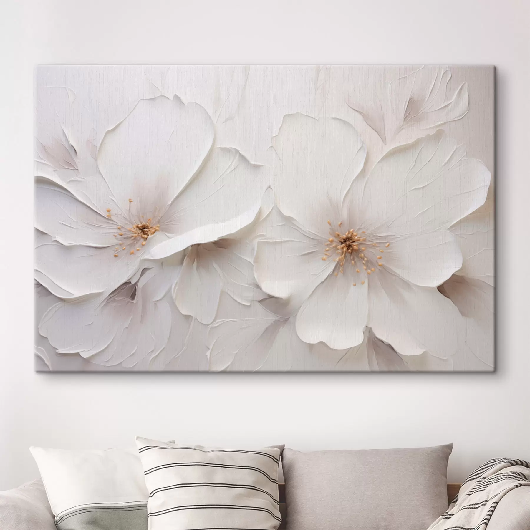wall murals Minimalism embossed white flowers with soft shadows s48796