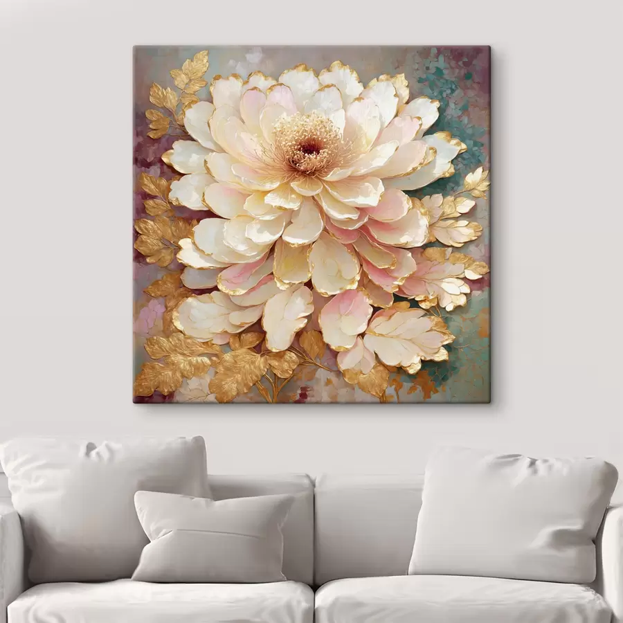 murales Flor de estilo chino con hojas ornamentadas y detalles s48804