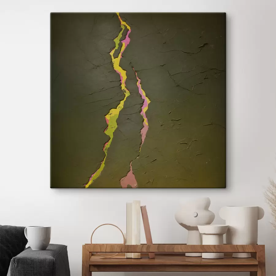 murales Grieta abstracta con capas de colores vivos bajo una superficie oscura s48805
