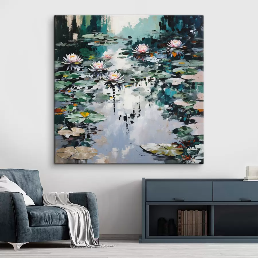 murales Impresionismo: El estanque de los nenúfares en tonos oscuros s48814