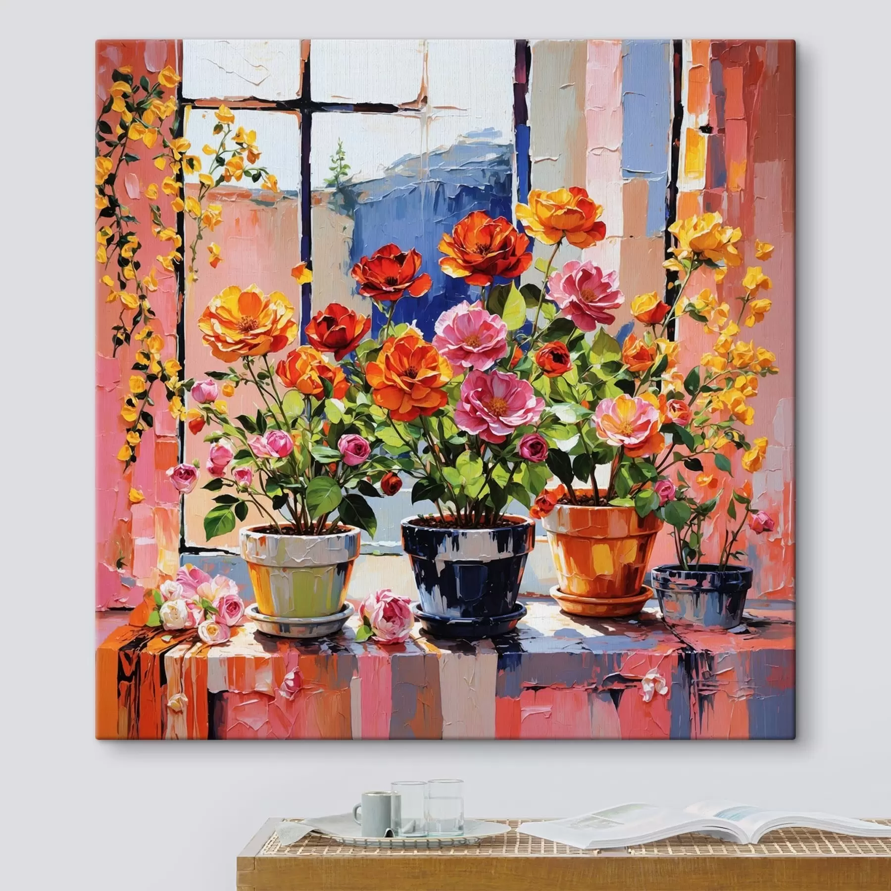 murales Flores en macetas de estilo impresionista en el alféizar de una ventana s48816