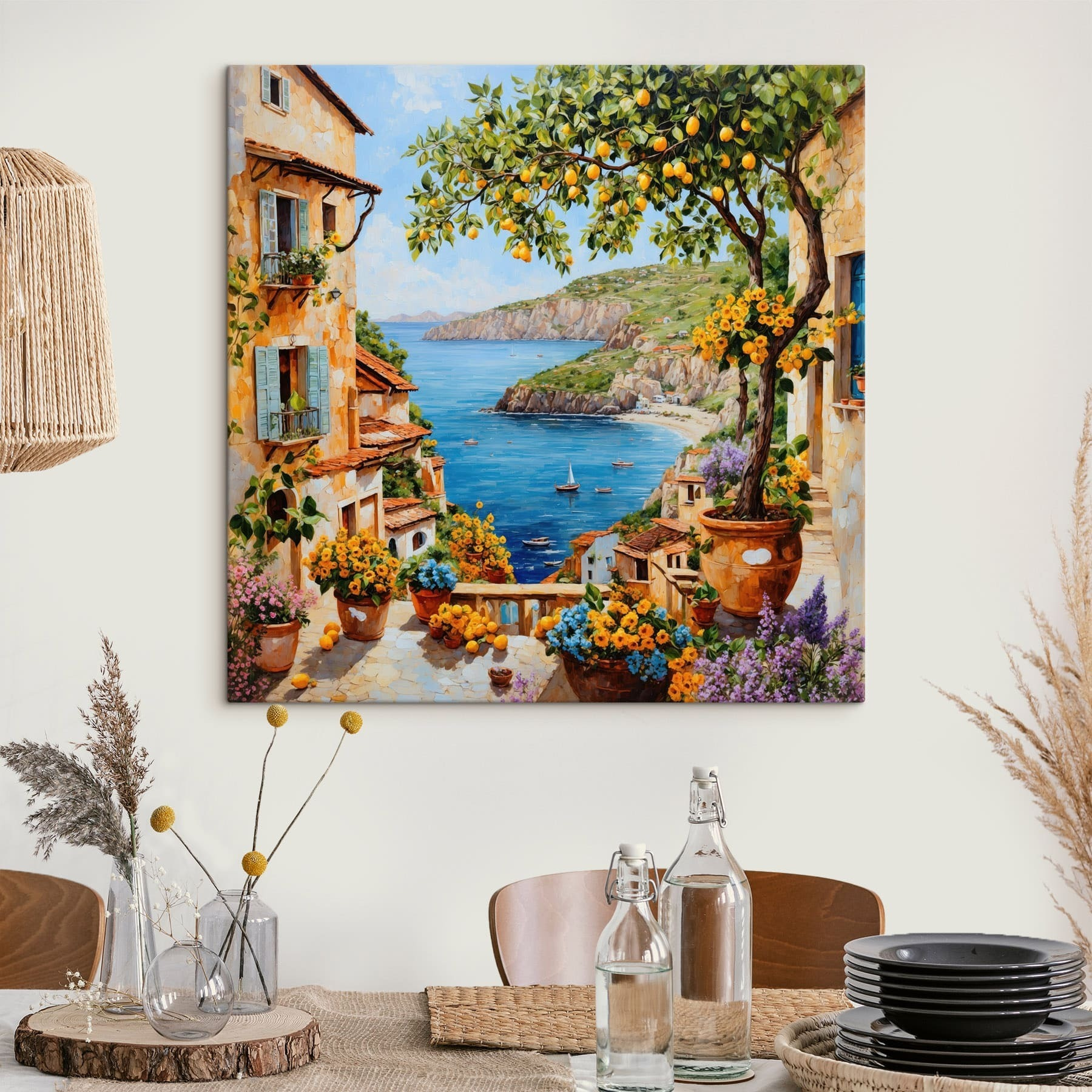 【2024／美品✨】SZ ×RonHerman seaside CANVAS Sea canvas Impressionism coastal village with lemon tree nr